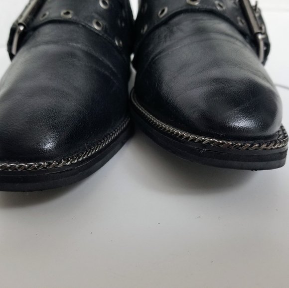 Topshop Sz 37 Women Motorcycle Metal chain stud leather booties - Picture 2 of 12